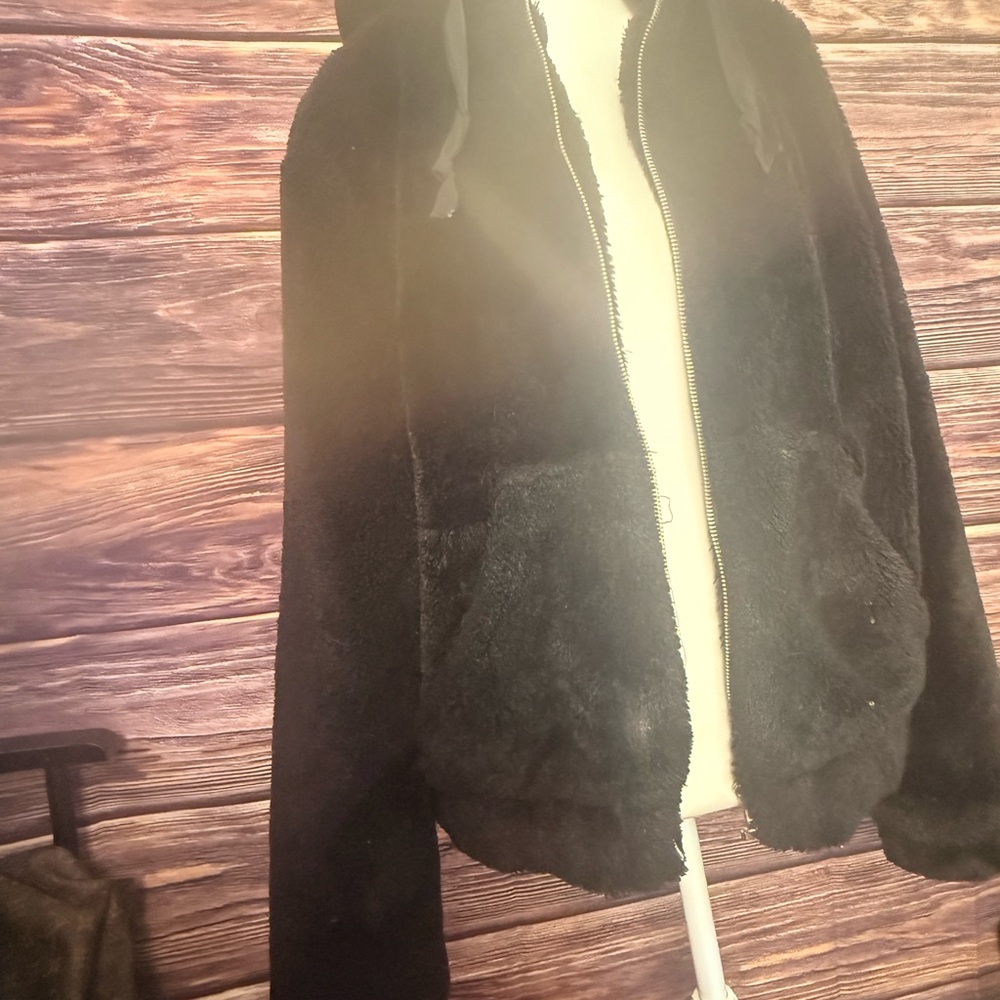 Cotton Candy Black warm fuzzy zip hoodie sz small